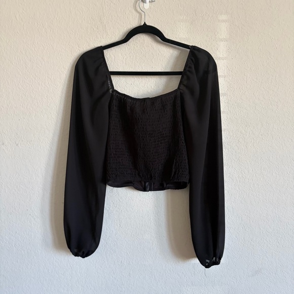 Bluebell woman’s  Black corset cropped Long Sleeve Blouse size L sexy feminine - Picture 6 of 7